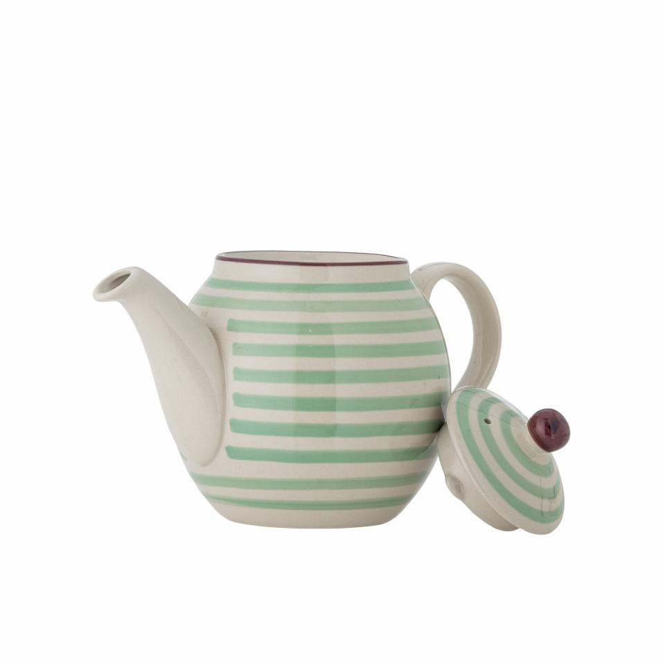 Bloomingville Teekanne – 1,2 l, Ø 14,0 cm, Steingut, Grün, mit abnehmbarem Deckel, spülmaschinenfest