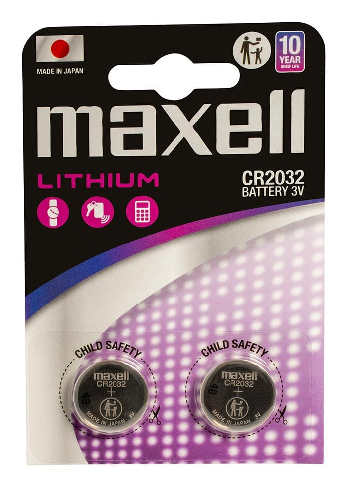 Maxell Knopfzellen CR2032, Lithium-Mangandioxid, 3 V – 2 Stk.