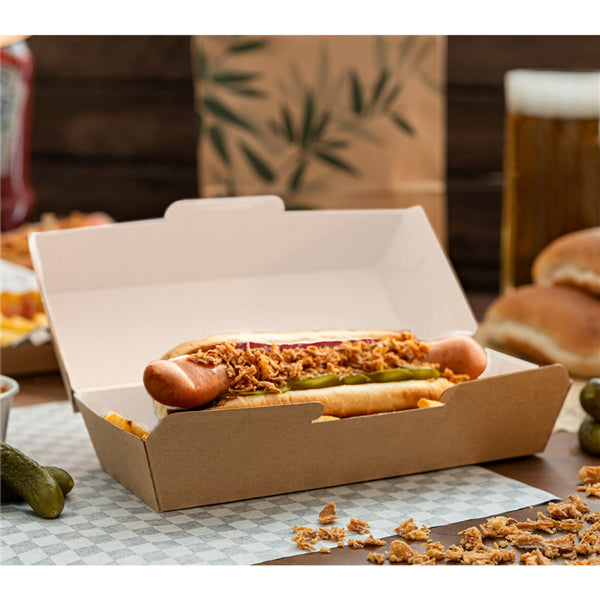 Garcia de Pou Weita Take-away-Box Hotdogbox, Papier/Karton – 232 × 90 × 63 mm, braun/weiss – FSC – 50 Stk.