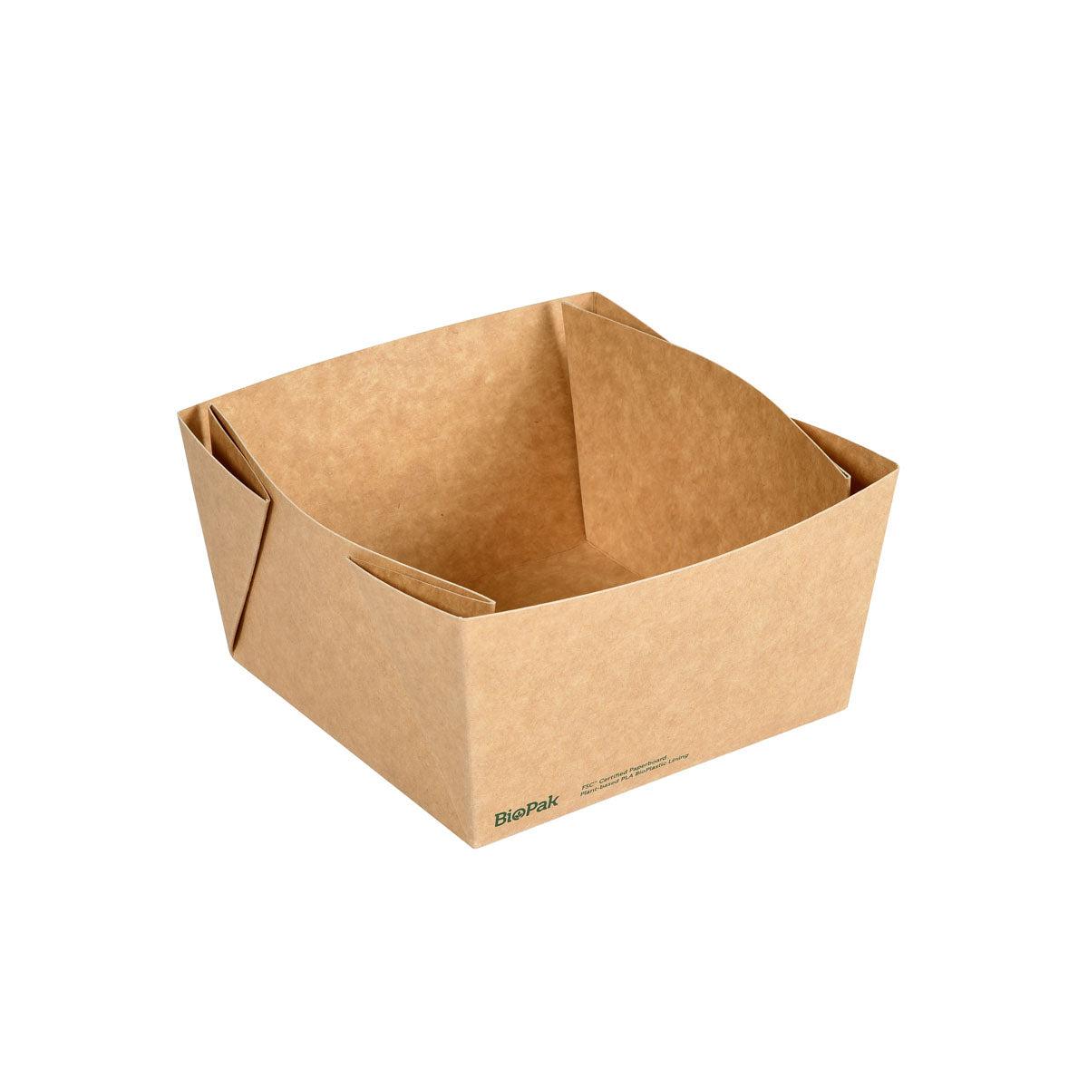 BioPak Take-away-Box, Papier/Karton, PLA-beschichtet – 1'200 ml, 140 × 140 × 75 mm, braun – FSC – 300 Stk.