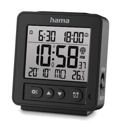Hama Rhodos Digitalwecker – Funk, Snooze, Thermometer, 9 × 10 × 2,5 cm, Schwarz