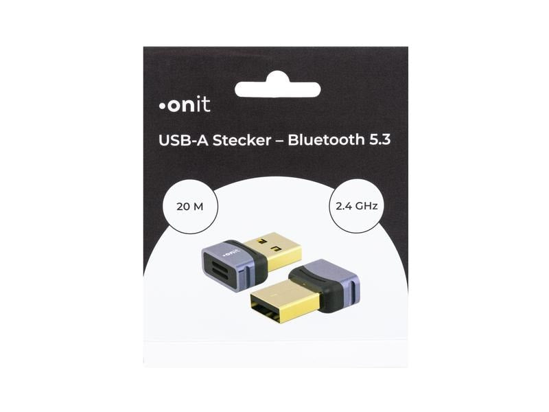 ONIT F01490 USB-Bluetooth-Adapter – Bluetooth 5.3, USB-A, bis 20 m, für Windows 10/11/8.1 – Schwarz/Grau