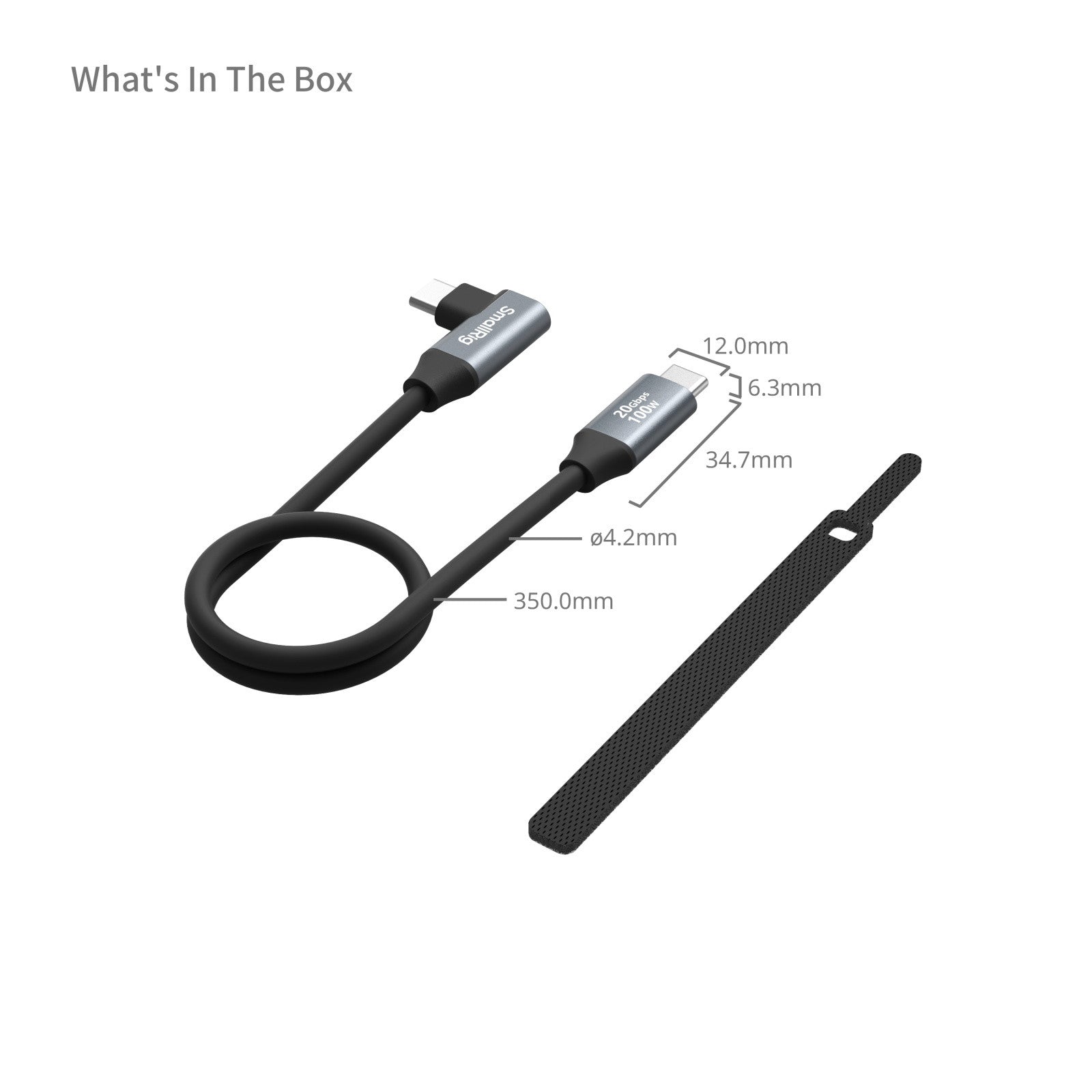 SmallRig USB-C auf USB-C Kabel – 20 Gbit/s – 0,35 m – PD 100 W – DP Alt Mode – Abgewinkelt – Schwarz/Grau