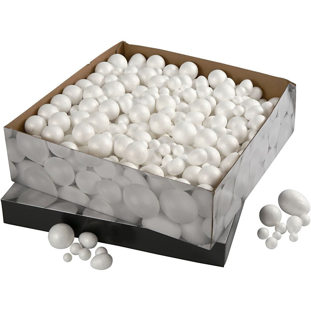 Creativ Company Styropor-Kugeln und -Eier, Polystyrol, Weiss, 550 Stk.