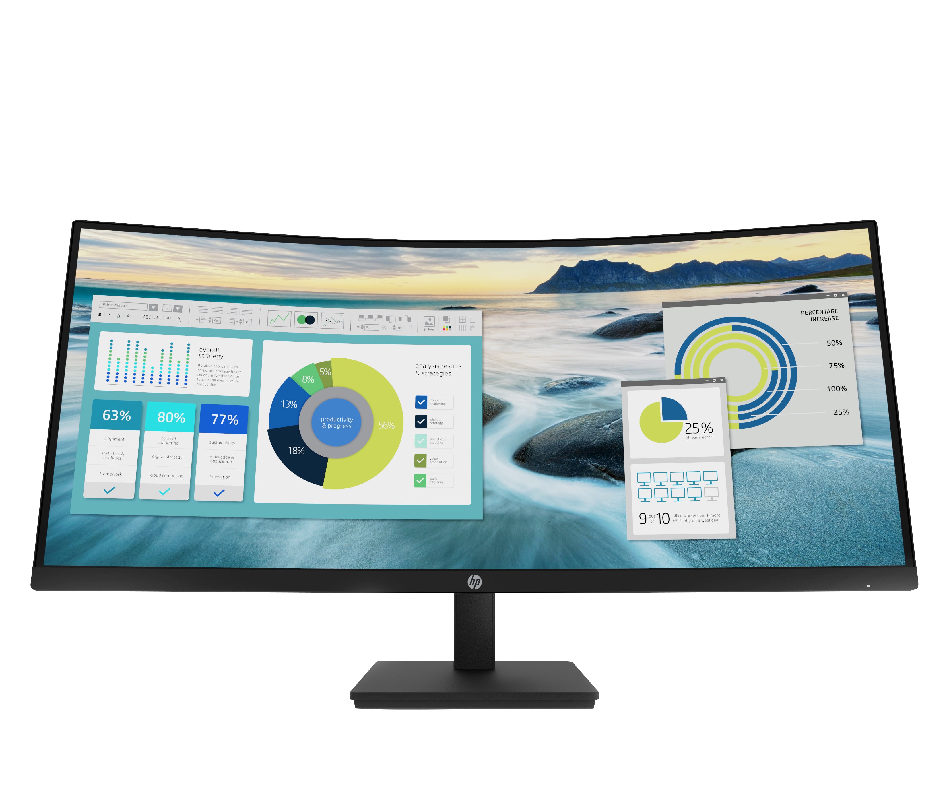 HP P34HC – Monitor, 34", 3440 × 1440, Gebogen, USB-C, HDMI, DisplayPort