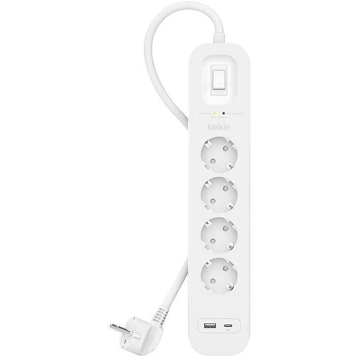 Belkin SRB001VF2M Steckdosenleiste 4× – 525 J Überspannungsschutz, USB×2 – 2 m, Weiss