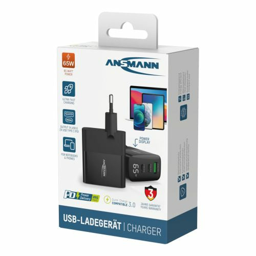 Ansmann Home Charger HC365PD Ladegerät – 65 W, 2× USB-C + 1× USB-A, GaN – für USB-Geräte