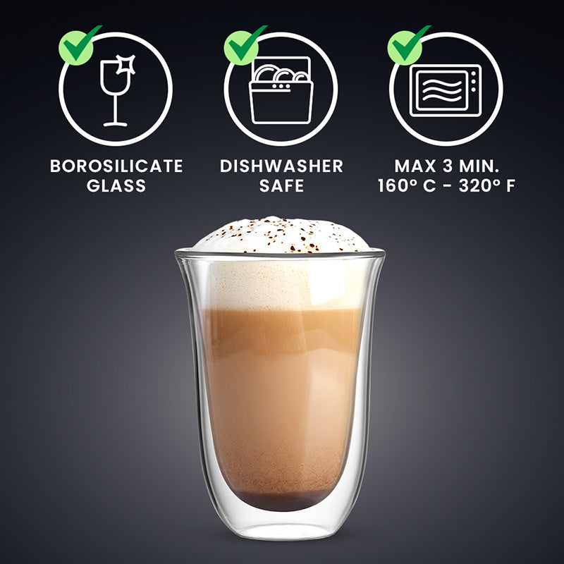 Bialetti Latte Macchiato Becher – 2er Set, 300 ml, Borosilikatglas, Transparent, doppelwandig, spülmaschinenfest