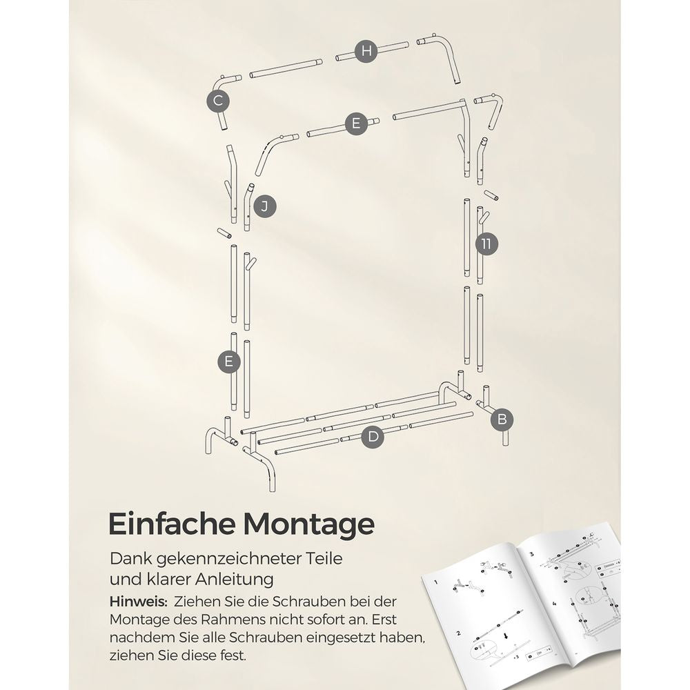 Songmics Garderobenständer – mit Rollen, Stahl, Weiss, 103,5 × 53 × 155 cm