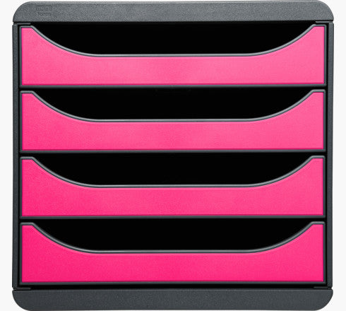 Exacompta Big-Box Schubladenelement – 4 Schubladen, für A4+, grau/himbeer, B 347 × H 267 × T 278 mm