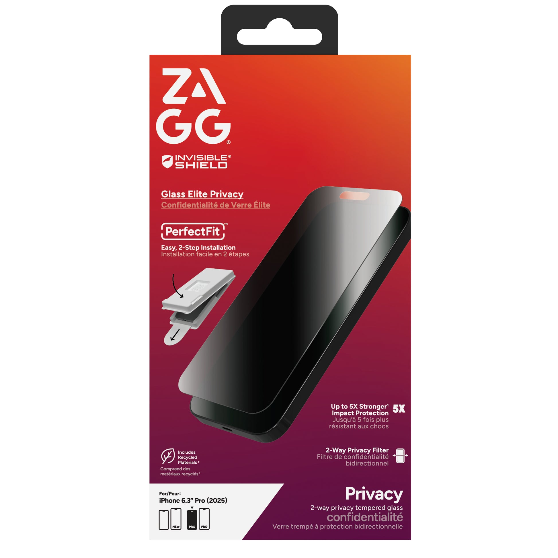 ZAGG Privacy-Filter (Panzerglas), Anti-Fingerprint – für iPhone 17 Pro – mit Applikator