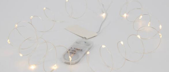 GLOREX Mini-Lichterkette – Starterset, 1,8 m, 20 Stk., gelb, transparent, batteriebetrieben (CR2032), Timer