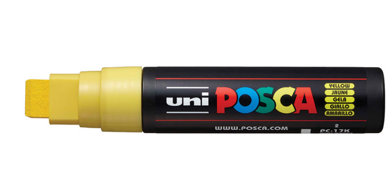 Uni-Ball POSCA Kreativ-/Pigmentmarker – Keilspitze 15 mm, gelb, feucht abwischbar, deckend – für viele Oberflächen