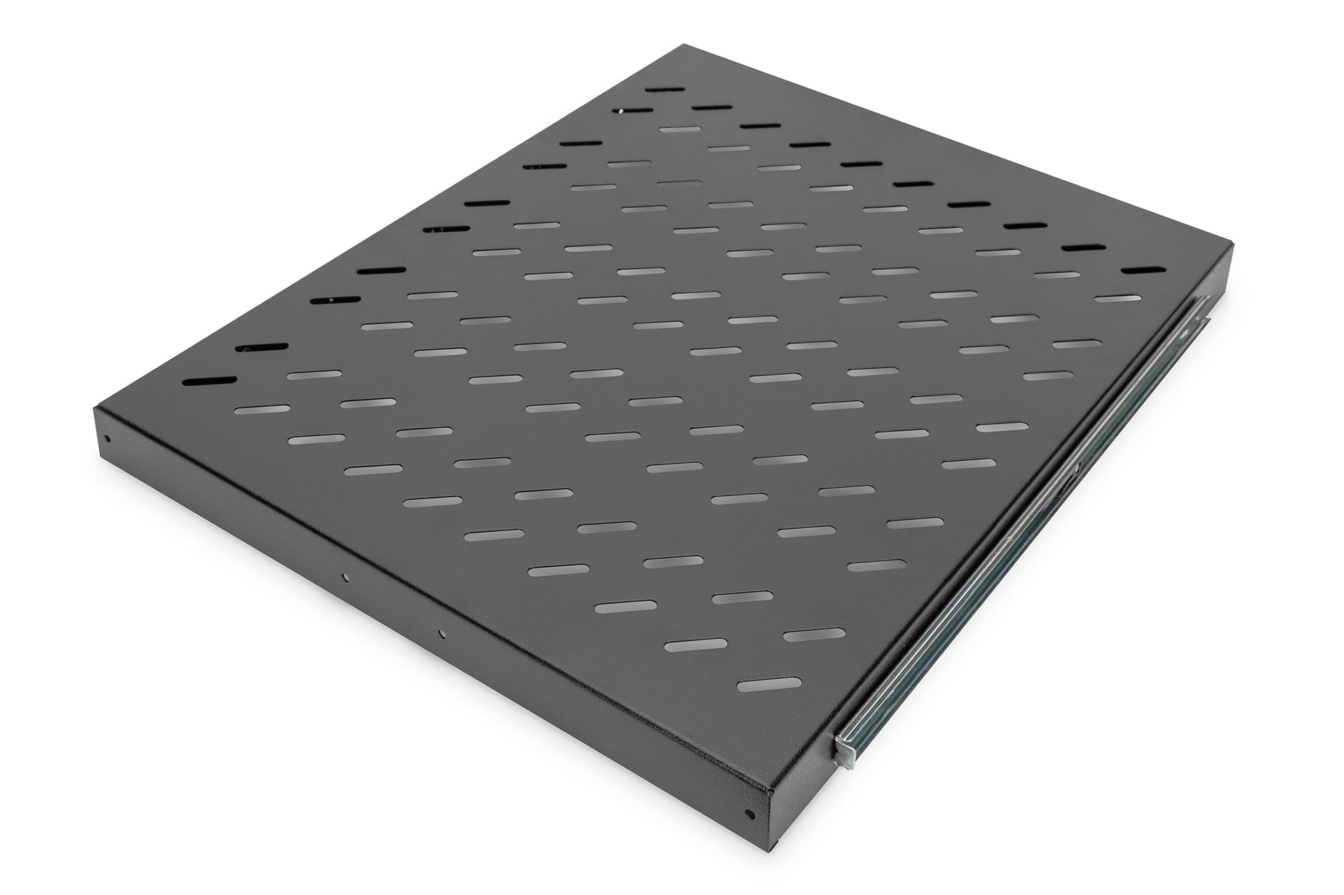 Digitus 19" Rangierpanel, 1U, ausziehbar, Lochblech, Tragkraft 25 kg – für 19" (483 mm) Schränke – schwarz
