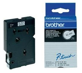 Brother TC-201A 12 mm laminiert – Schwarz auf Weiss, 7,7 m