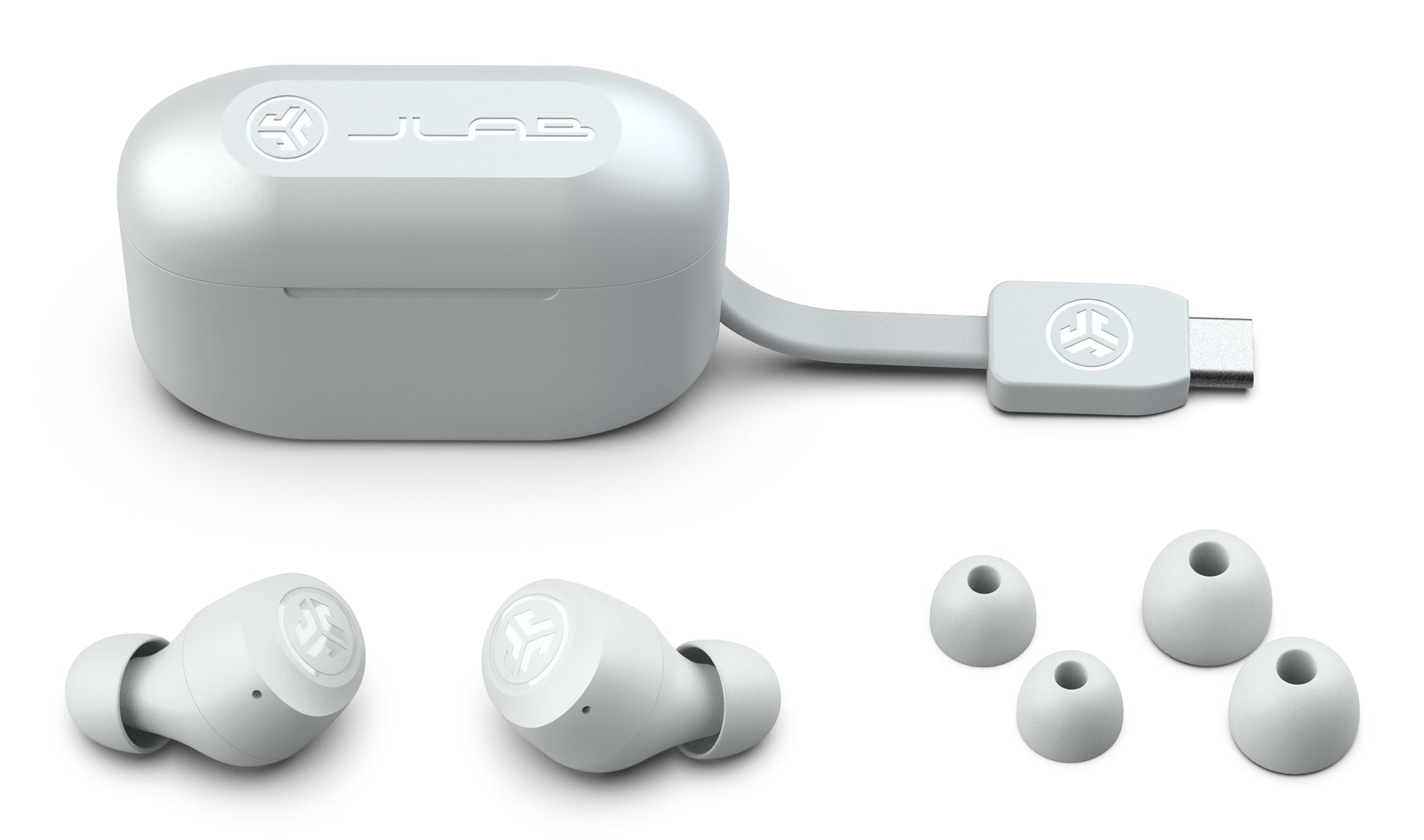 JLab Go Pop+ TWS In-Ear – Stereo, TWS, mit Ladecase, Weiss, BT 5.3