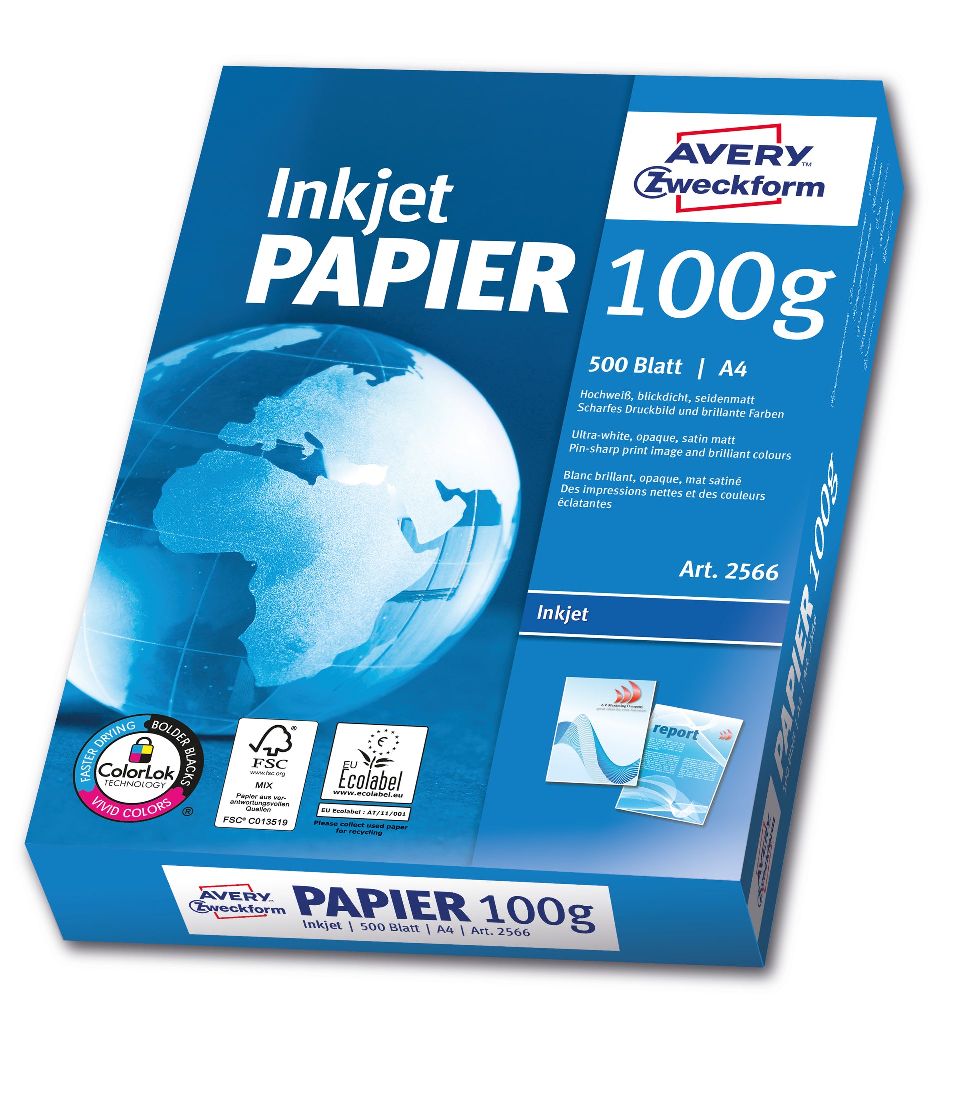 Avery Inkjetpapier – A4, 100 g/m², hochweiss – für Inkjet/Laser/Kopierer – FSC, EU Ecolabel – 500 Blatt