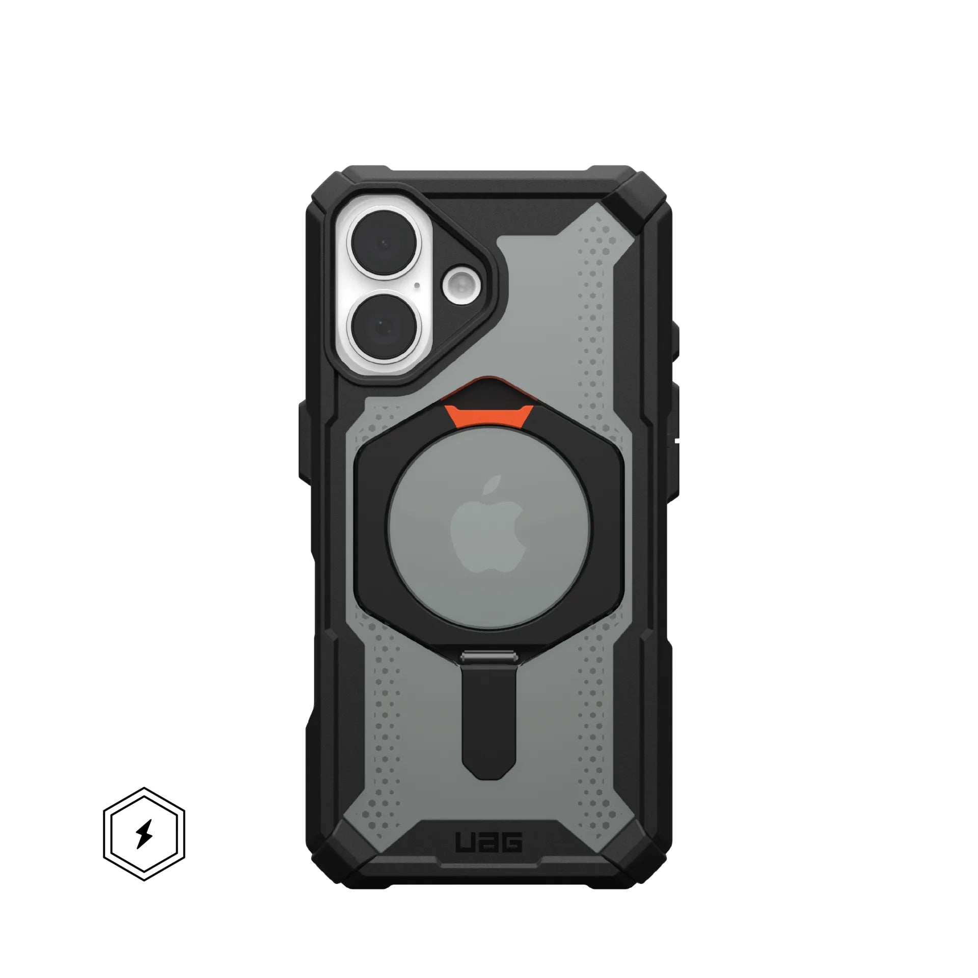 Urban Armor Gear Backcover – für Apple iPhone 16 – schwarz/orange – MagSafe-kompatibel