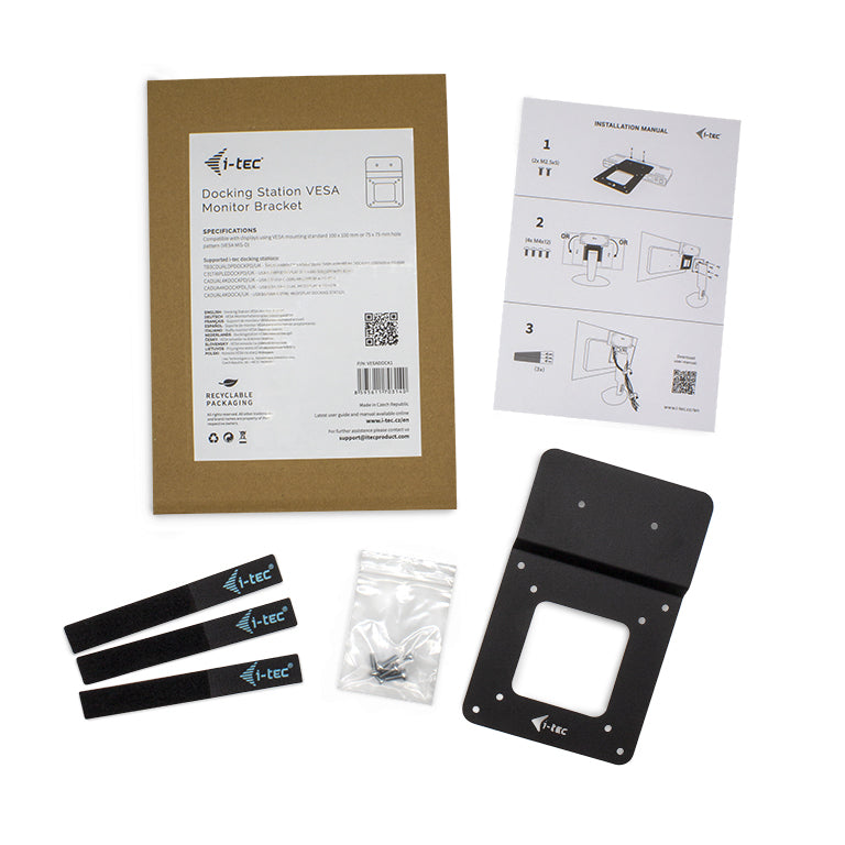 i-tec VESA-Adapterplatte – VESA 75×75/100×100 mm – Kabelmanagement – Schwarz – für i-tec Docking-Stationen