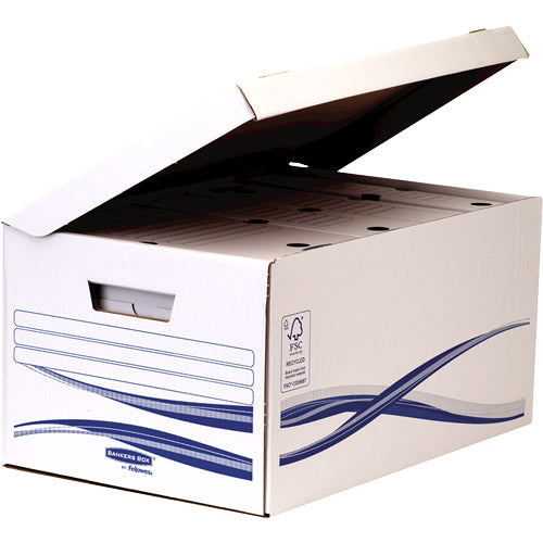 Fellowes BANKERS BOX Archivschachtel – für A4, mit Tragegriff, weiss, 10 Stück