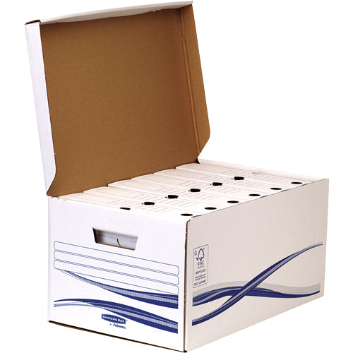 Fellowes BANKERS BOX Archivschachtel – für A4, mit Tragegriff, weiss, 10 Stück