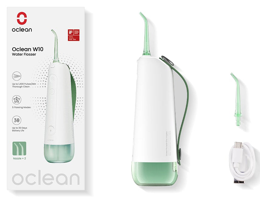 Oclean Kabellose Munddusche W10 – 5 Stufen, 2 Düsen – 200 ml – Grün