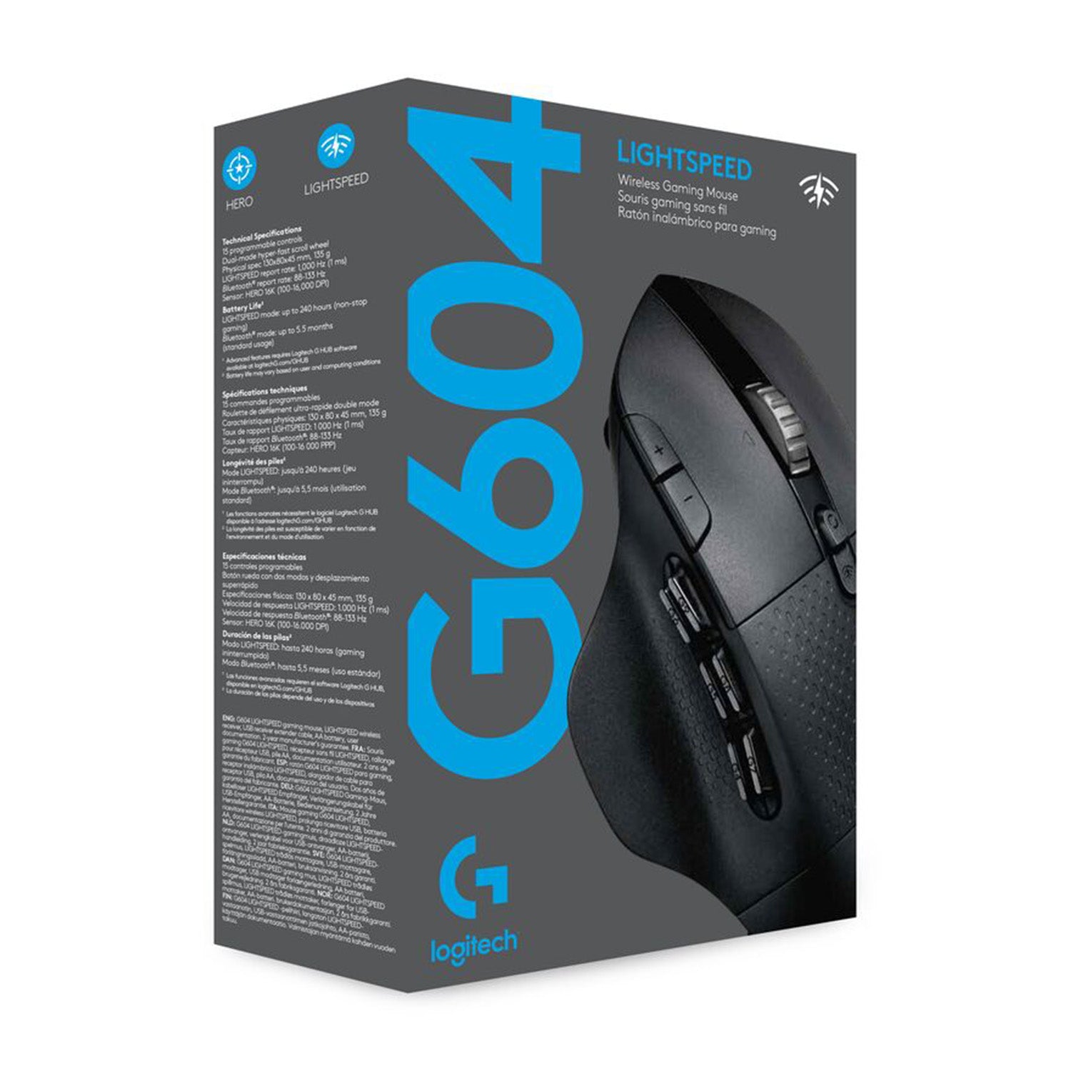 Logitech G G604 – Gaming-Maus – Kabellos (Bluetooth/2,4 GHz), 25600 DPI, Rechts, Schwarz