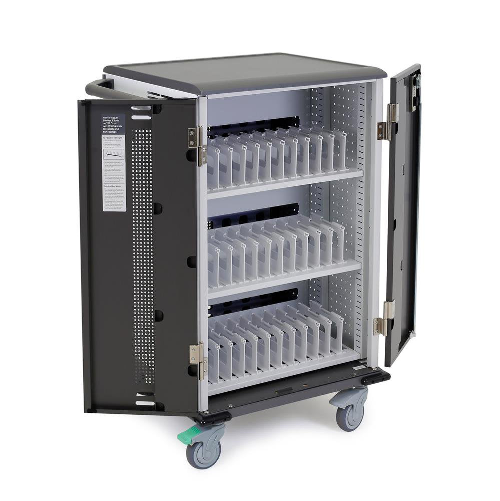 Ergotron YESMOR36 – Ladewagen für 36 Geräte, abschliessbar, mit Rollen, 700 × 620 × 1'070 mm, schwarz/grau