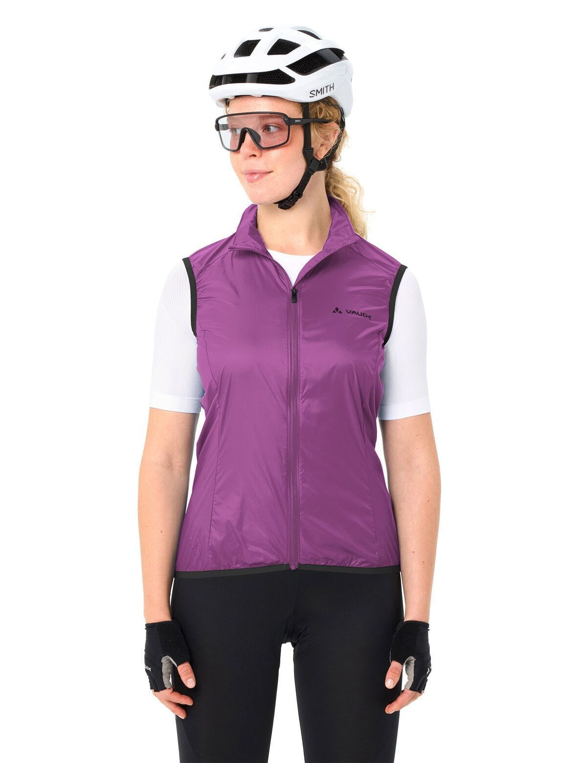 VAUDE Matera Veloweste – Grösse 34 – Magenta, Polyamid (recycelt), Reflektierend, Slim Fit