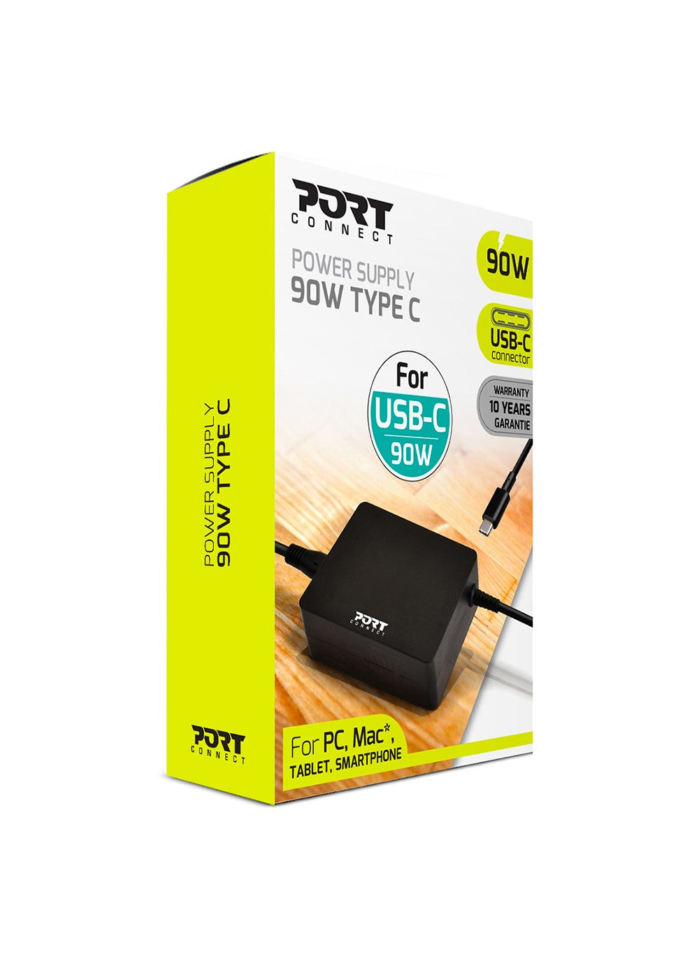 Port Designs 900098-EU USB-Ladegerät 90 W – USB-C×1 – EU-Stecker – für Notebooks, Tablets und Smartphones