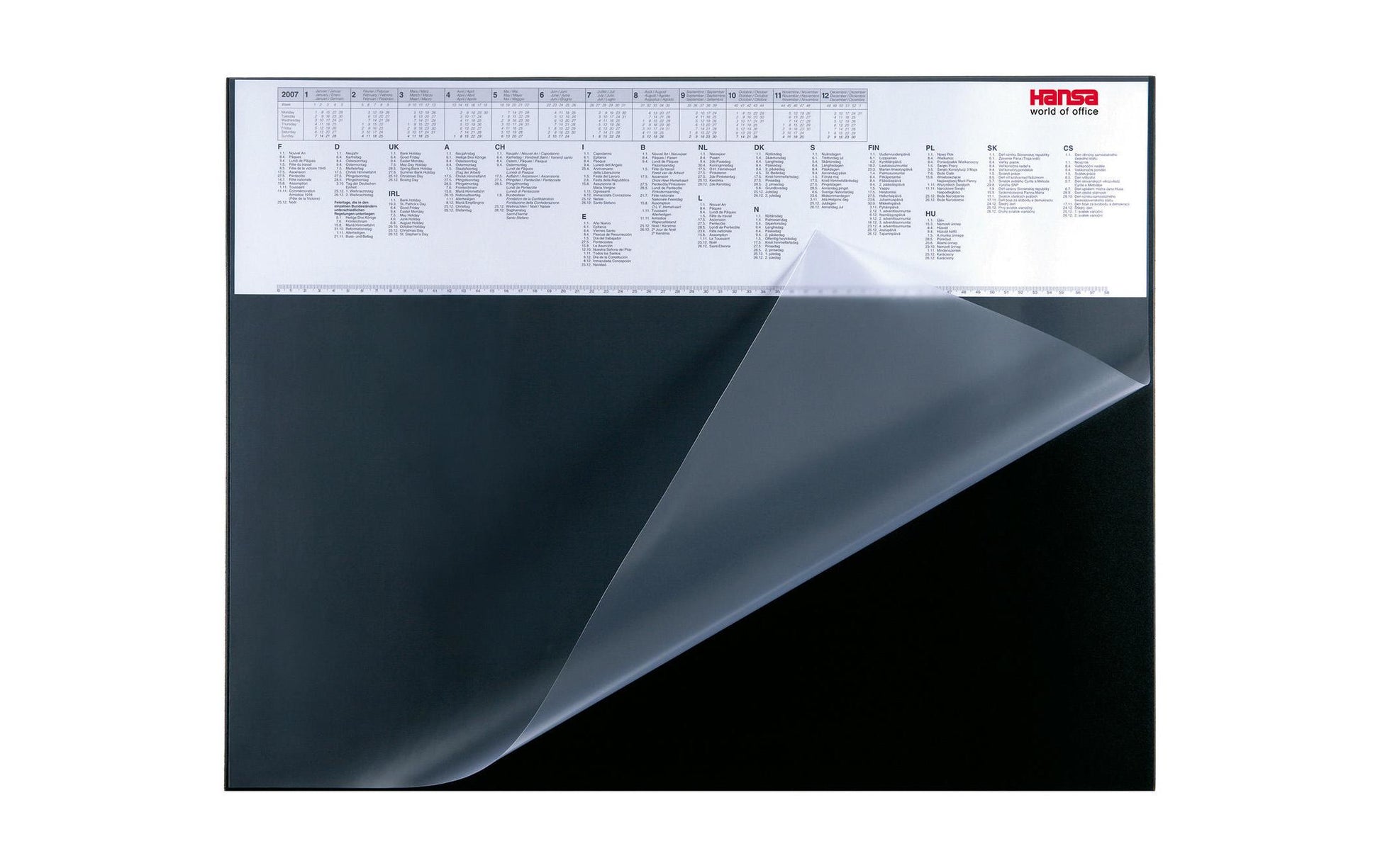 Hansa CalendarPad Schreibtischunterlage – 640 × 500 mm, rutschfest, schwarz, 1 Stück