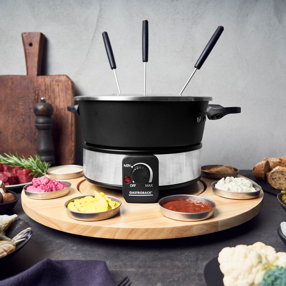 Gastroback Fondue-Set 42566 – Edelstahl, 1,8 l, 8 Personen, elektrisch – schwarz