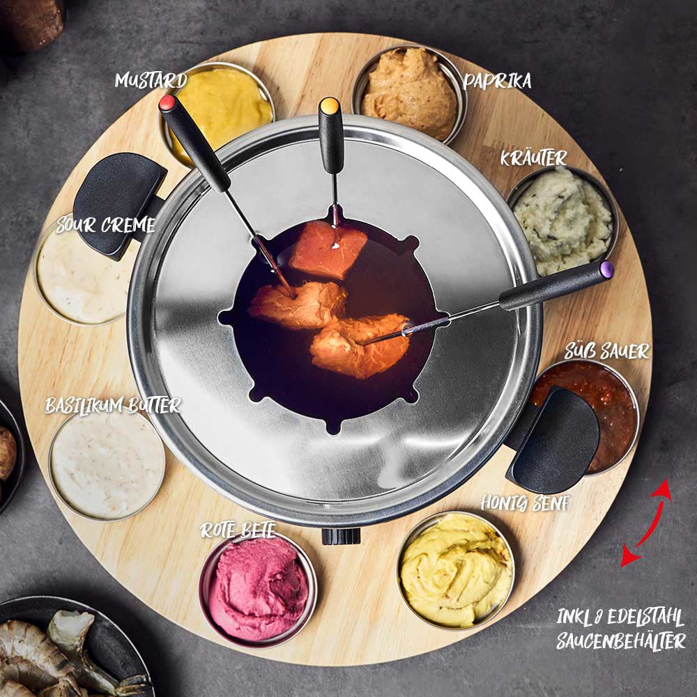 Gastroback Fondue-Set 42566 – Edelstahl, 1,8 l, 8 Personen, elektrisch – schwarz