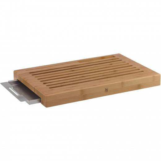WMF Schneidebrett 44 × 27 × 4,8 cm, Bambus/Edelstahl, mit Auffangschale, Braun