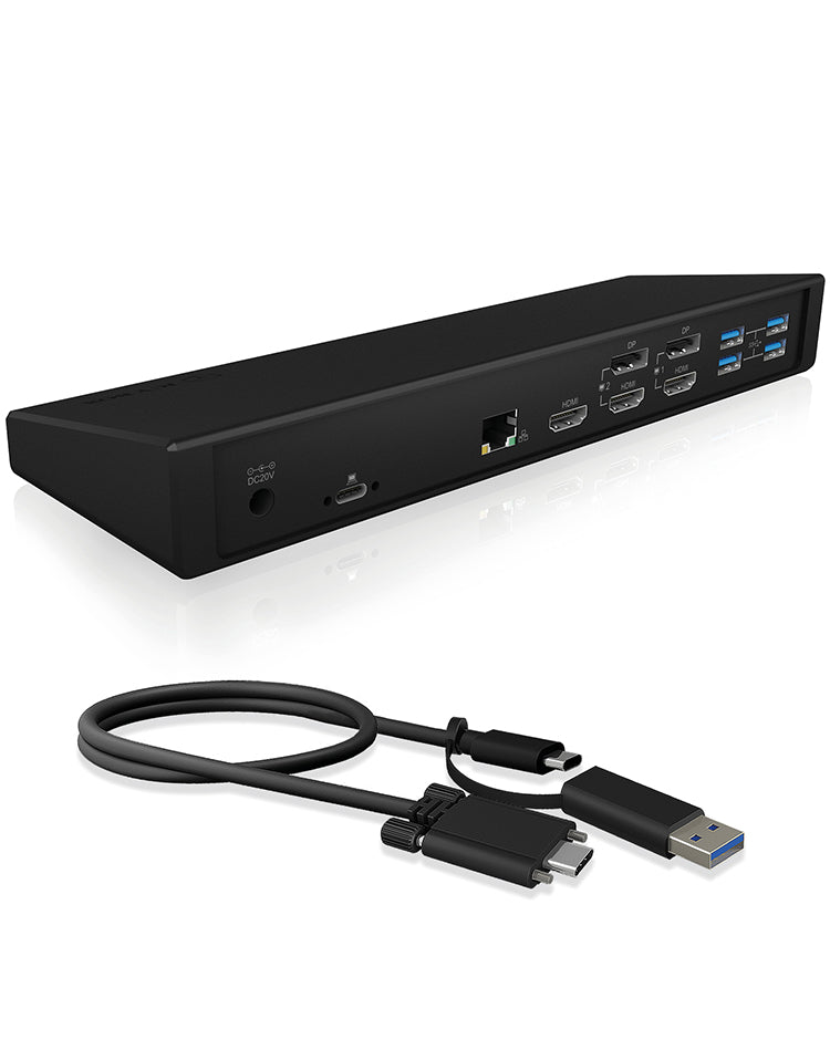 ICY BOX IB-DK2244AC Dockingstation – USB-C, 2× DP, 3× HDMI, 5× USB-A, 60 W PD, GbE, für Windows/Mac