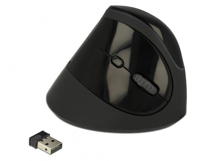 DeLOCK 12599 – Vertikale Maus – Kabellos (2,4 GHz), Rechtshänder, Schwarz
