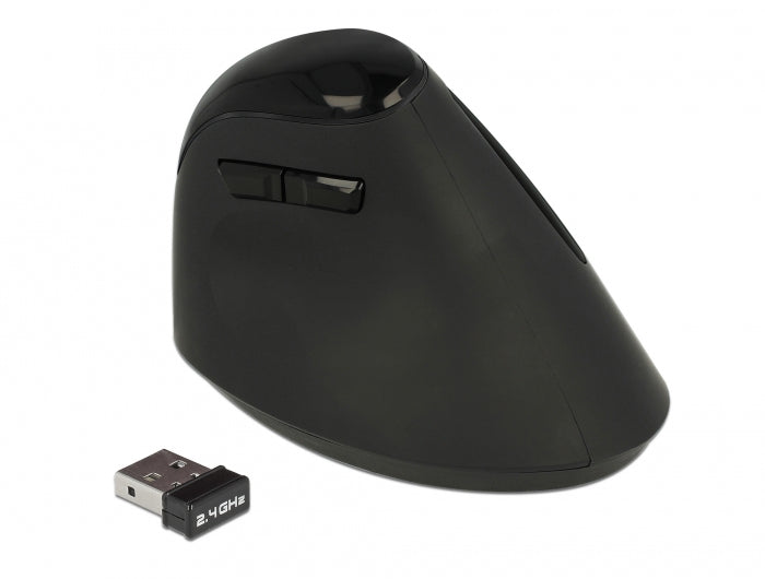 DeLOCK 12599 – Vertikale Maus – Kabellos (2,4 GHz), Rechtshänder, Schwarz