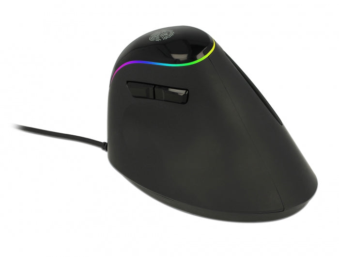 DeLOCK 12597 Ergonomische Maus – kabelgebunden, vertikal, RGB-Beleuchtung, Daumentaste, schwarz