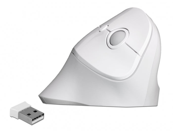 DeLOCK 12596 Ergonomische Maus – kabellos, 2,4 GHz, USB-A, für Rechtshänder, vertikal, Ein-/Ausschalter, weiss