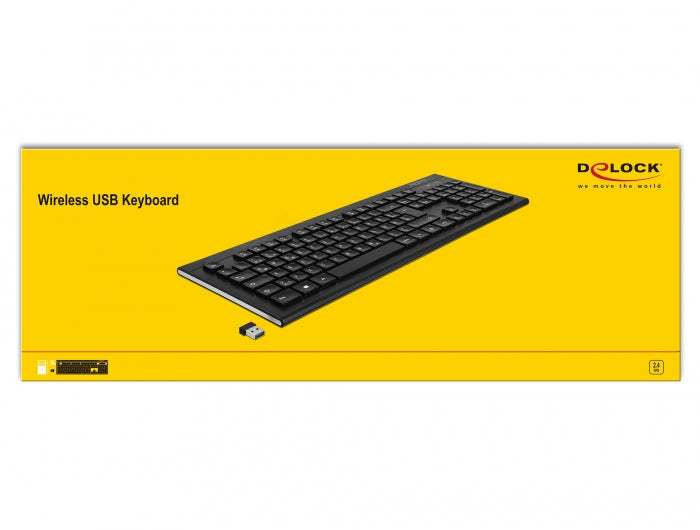 DeLOCK Tastatur, kabellos (2,4 GHz), DE-Layout (DE), Fullsize (mit Ziffernblock), Scherenmechanik, schwarz