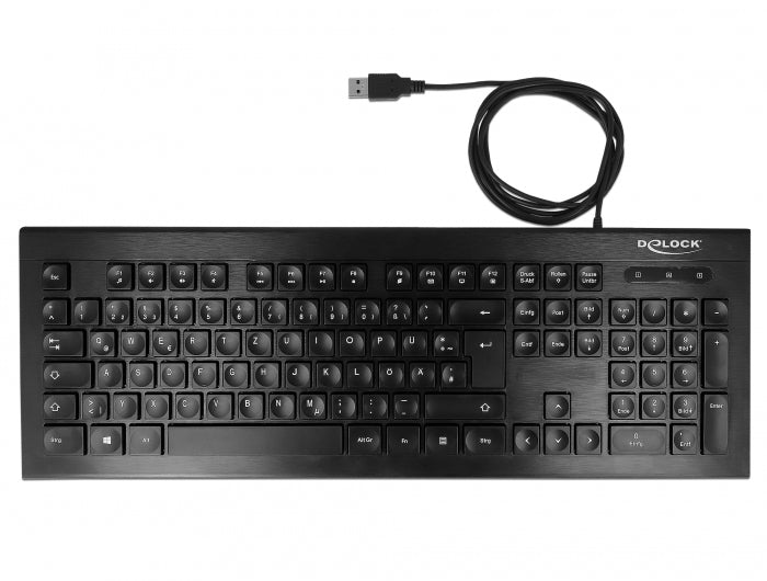 DeLOCK Tastatur, kabelgebunden (USB-A), DE-Layout (DE), Fullsize (mit Ziffernblock), Schere, Schwarz