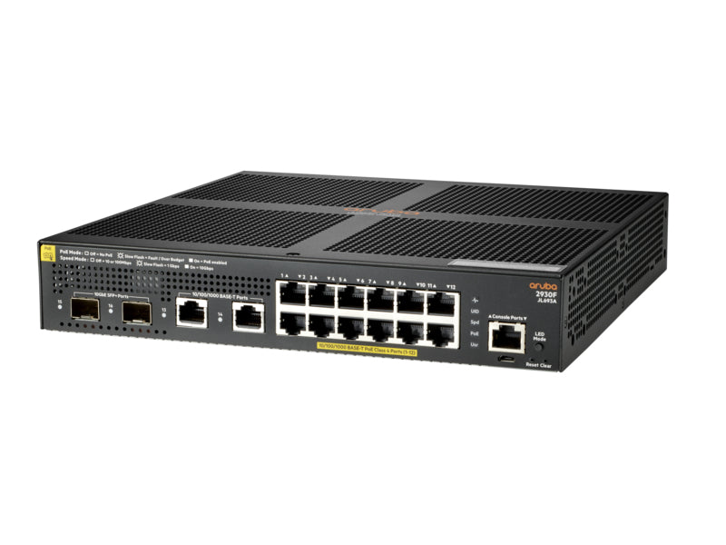 HPE Aruba 2930F 12G – Managed Switch – 12×GbE, 2×SFP+, L3, PoE+ 139 W, 1U