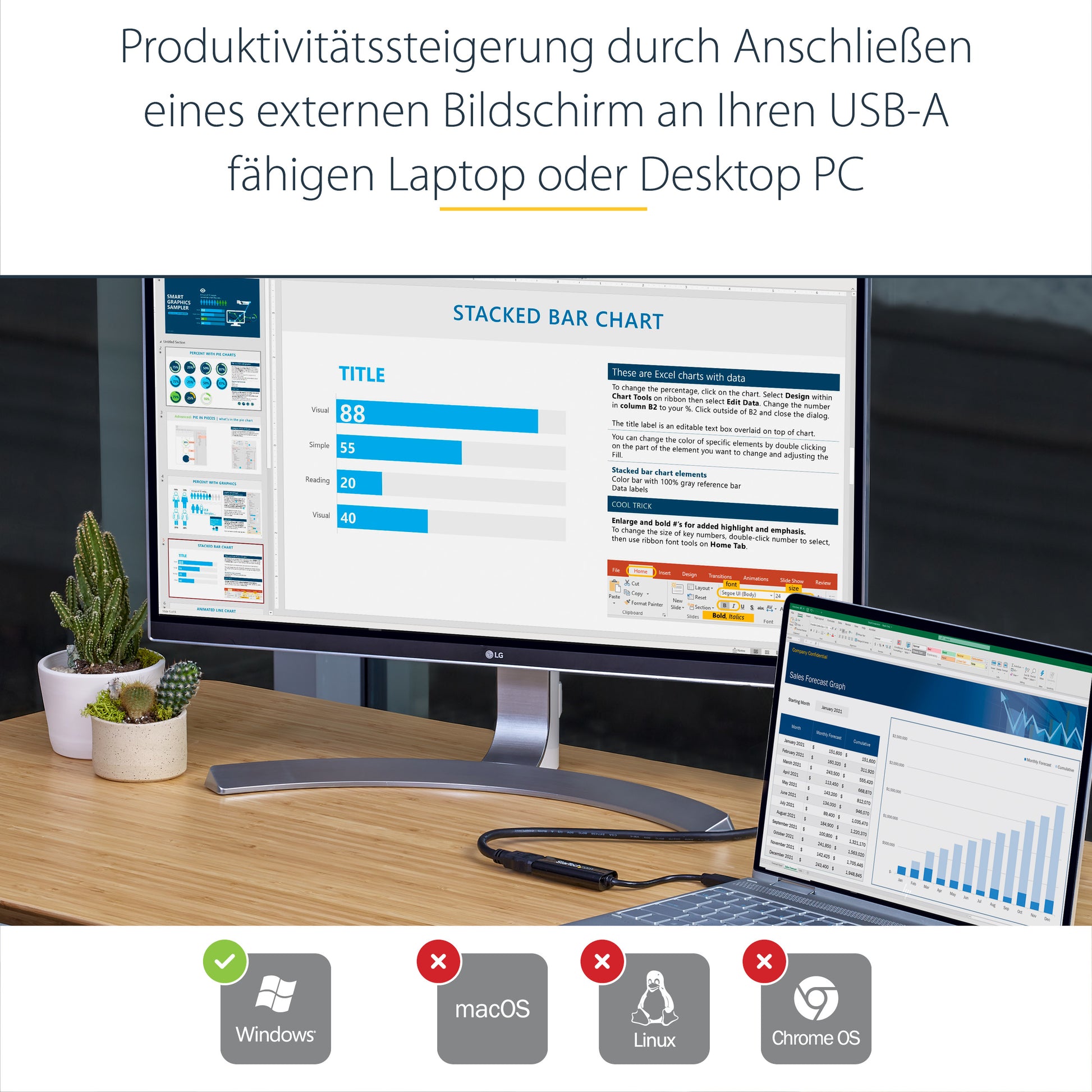 StarTech.com Adapter USB-A zu HDMI – 1920 × 1200, USB 3.2 Gen 1 (5 Gbit/s), 0,062 m Kabel, für Windows
