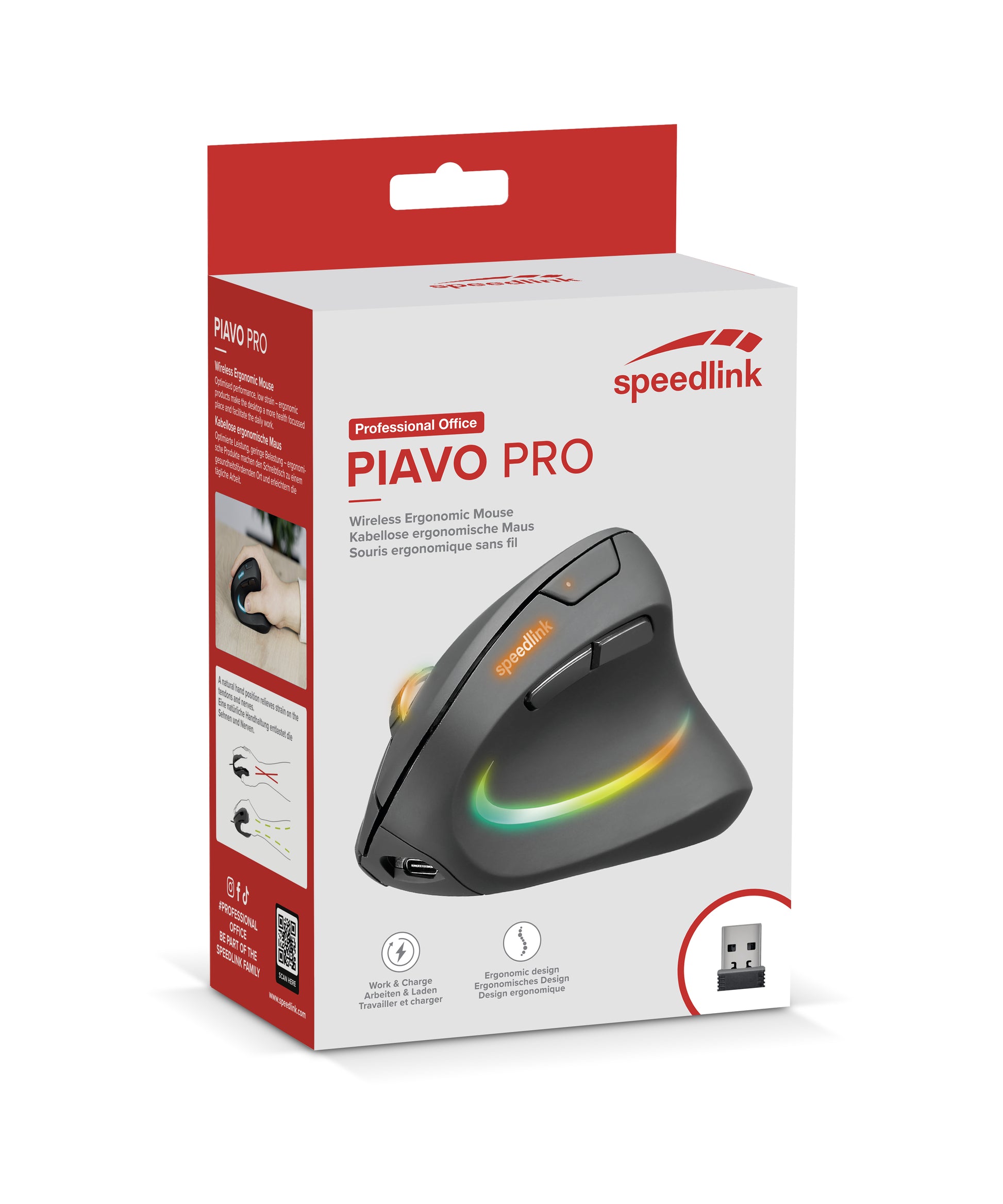 SPEEDLINK PIAVO PRO – Vertikale Maus – Kabellos (2,4 GHz), Rechts, Schwarz