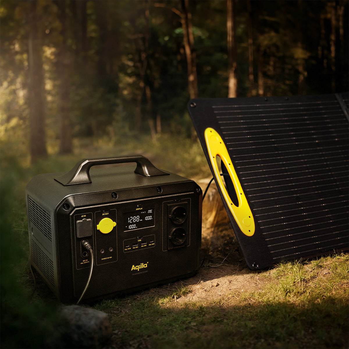 Aqiila Sunbird P200 Solarpanel – 200 W, faltbar, verstellbarer Ständer, IP65, schwarz