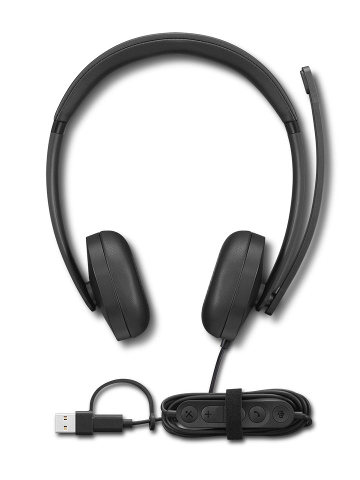 Lenovo Voip Headset 5000 Verkabeltes Office-Headset – On-Ear, Stereo, Kabel, USB-C, Schwarz