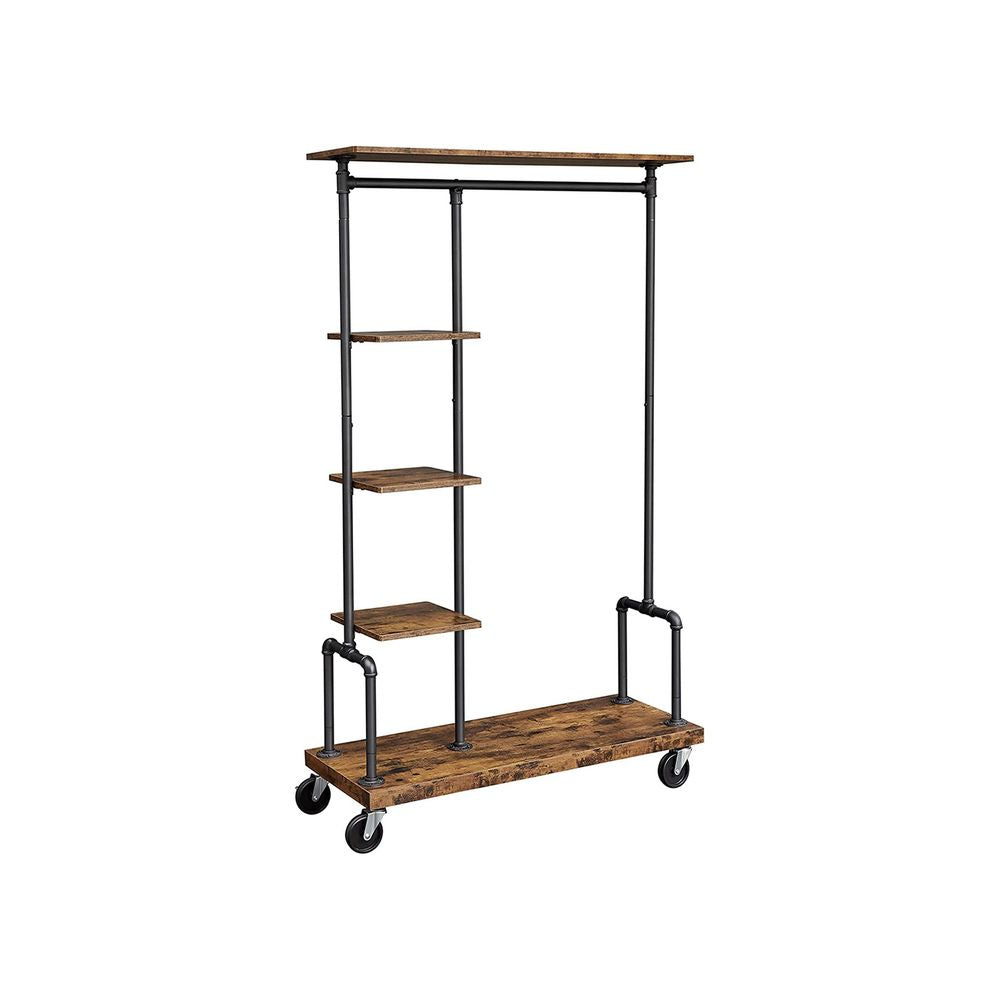 Vasagle Garderobe mit Schuhregal – mit 5 Ablagen, Stahl/Spanplatte, Schwarz/Braun, 103,5 × 40 × 174,5 cm