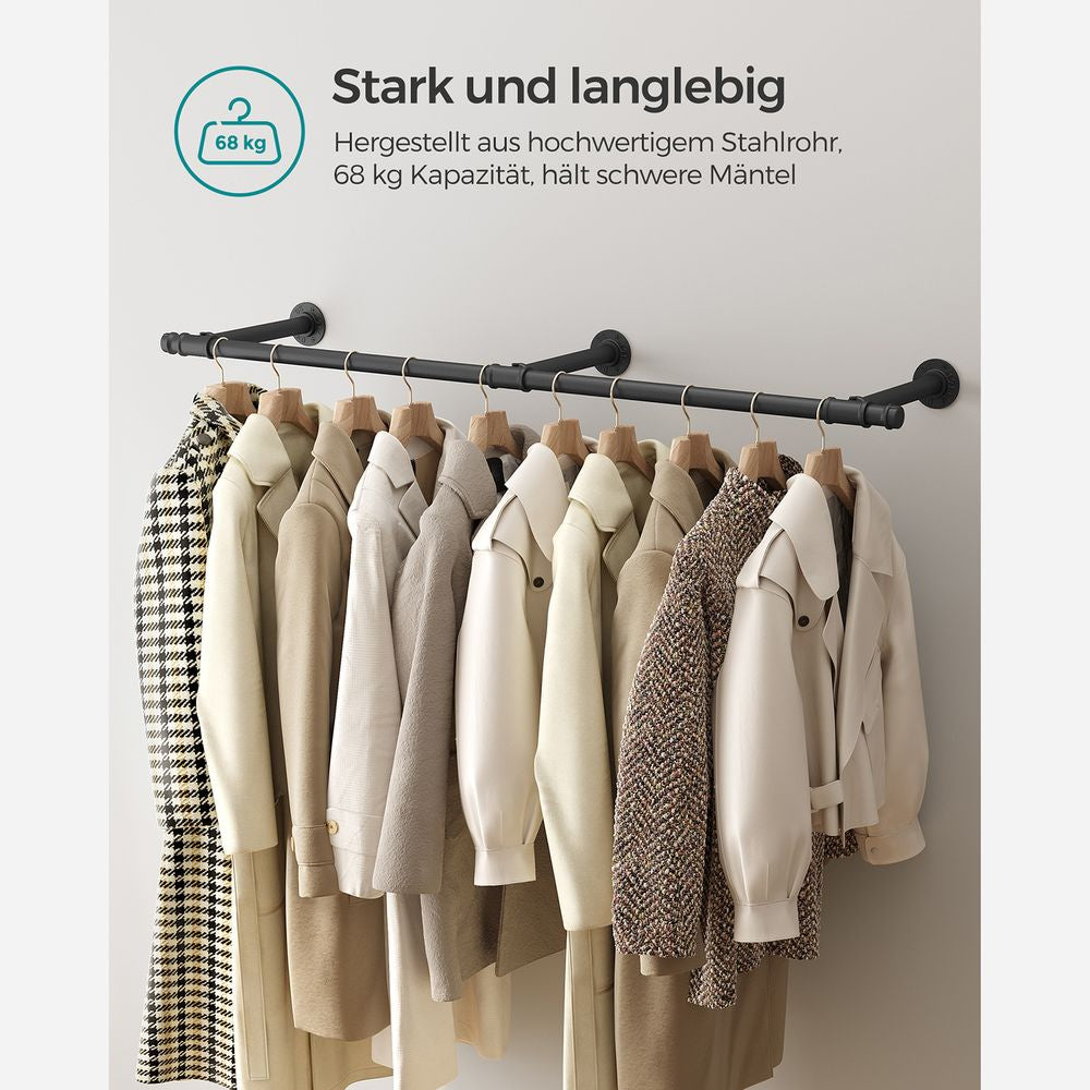 Songmics Wandgarderobe – Stahl, Schwarz, 170 × 30,4 × 7 cm, Traglast 68 kg