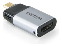 DICOTA D32047 USB-C-zu-HDMI-Adapter – 4K (3840 × 2160) @ 60 Hz, PD 100 W, Metall, Schwarz/Silber