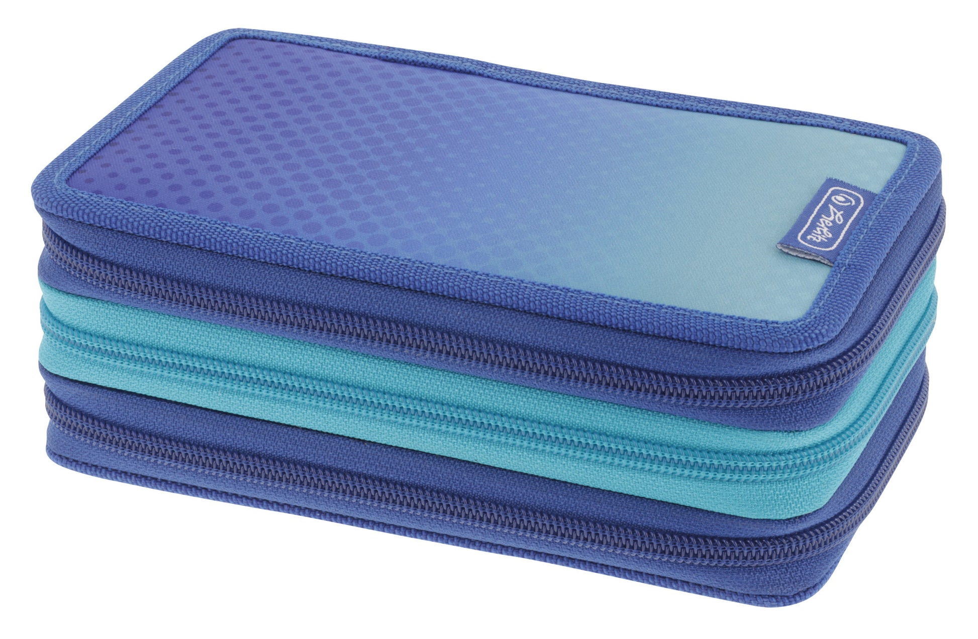 Herlitz TriCase Dip Dye – Schüleretui, gefüllt (31-teilig), 3 Klappen, blau, türkis, 19 × 7 × 11,5 cm